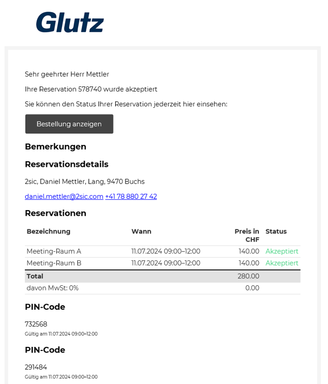 E-Mail mit PIN-Codes